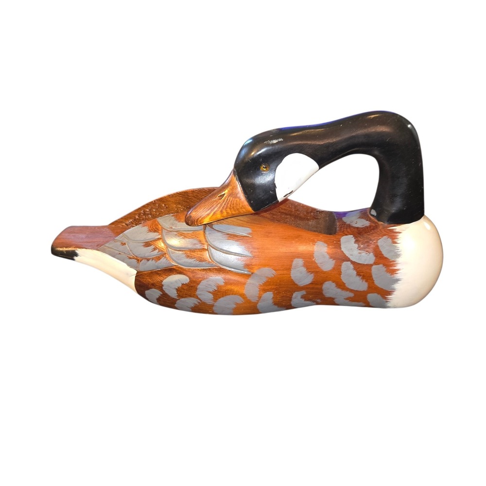 Vintage Wooden Canada Goose Figurine Mail/Recipe Holder Hand Made Preening